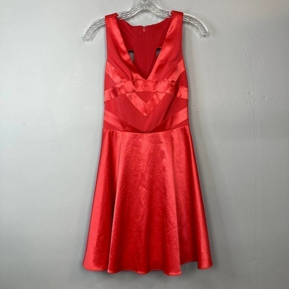 HAILEY Logan Adrianna Papell Red Embossed Satin Short A-Line Dress Juniors' 5/6 - Picture 10 of 11